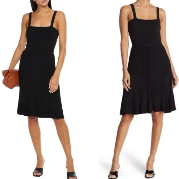 theory pleated square neck dress Theory | Dresses | Theory Dress Pleated Knit Sleeveless Square Neck Dress  In Black